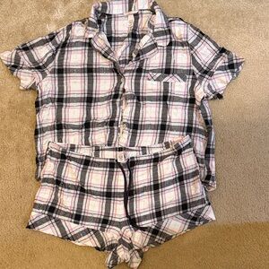 Victoria's Secret Plaid Pajama Set - Black, White, Pink